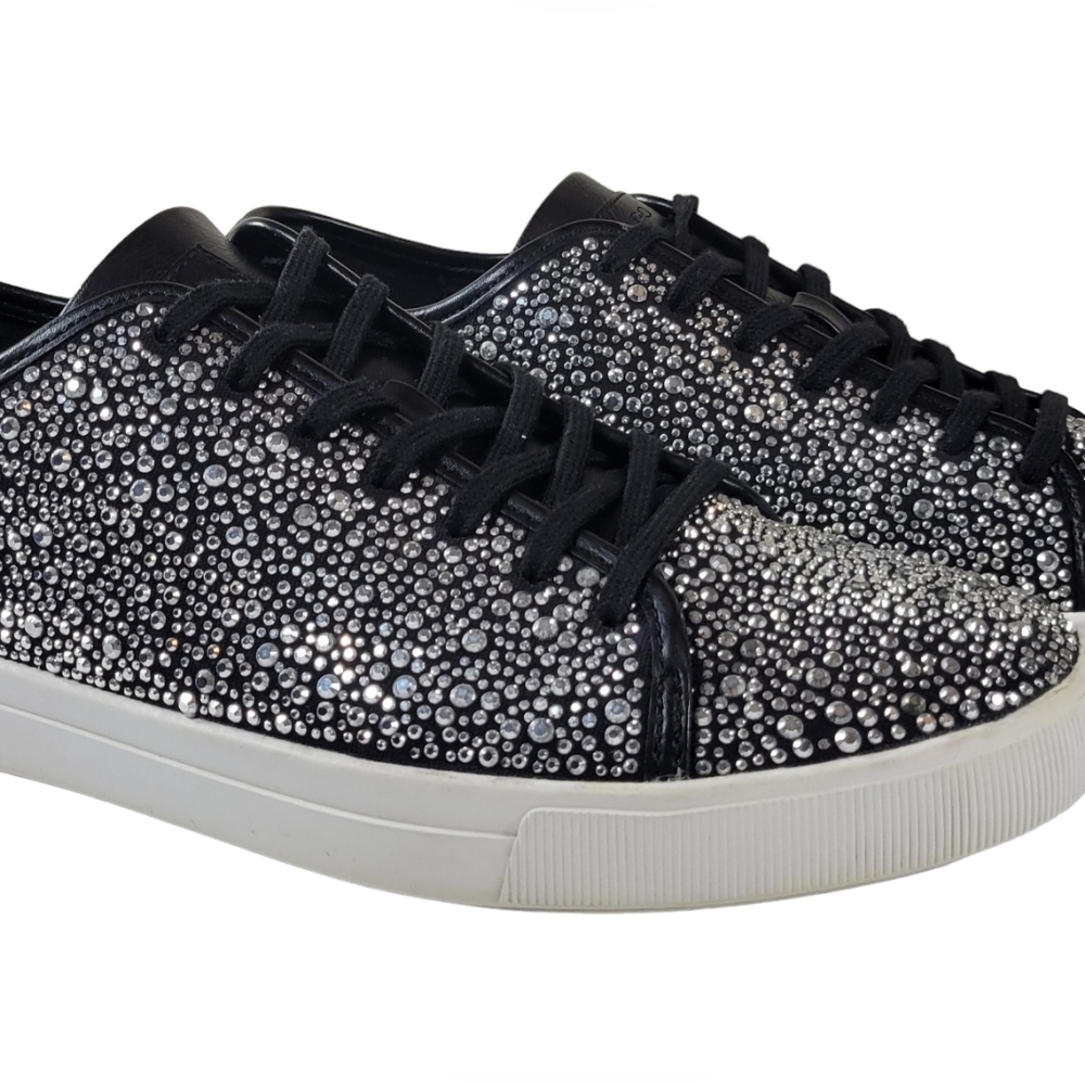 Aldo Mens Haener Leather Stone Rhinestones Sneaker Silve Metallic/Black Size 12.